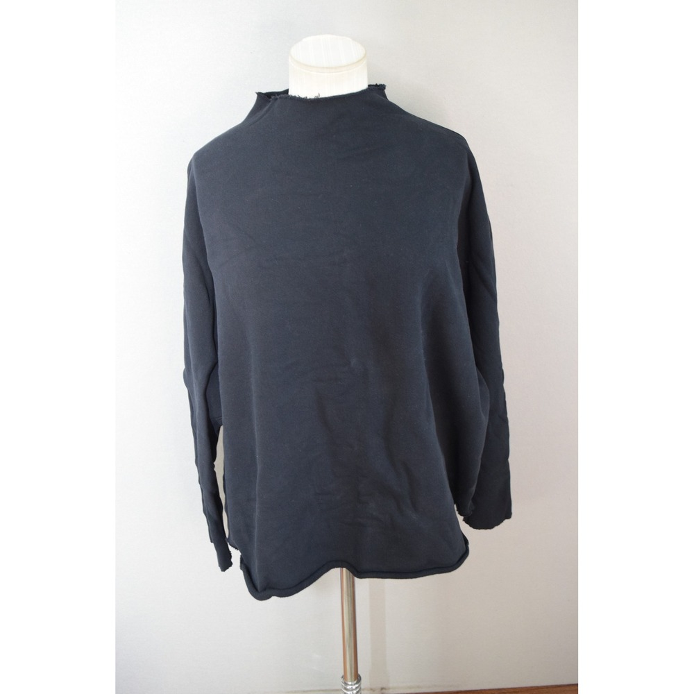 Frank & Eileen Sweatshirt Large Black Mock Neck Raw Hem Women Oversized Lab
